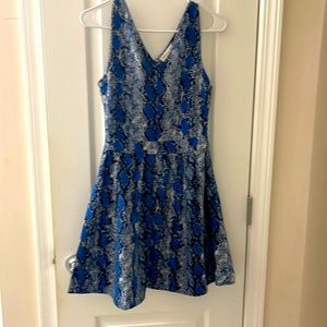 Royal blue and navy vneck fit and flare dress
